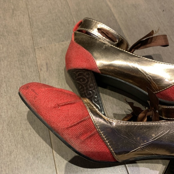 Steampunk Victorian Red & Gold Mary Jane Heels Sz 37 - Picture 9 of 14